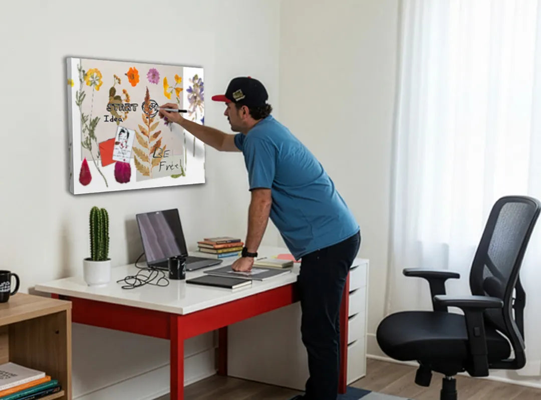 Decoratief aluminium magneetbord met gedroogde bloemen – droog uitwisbaar & magnetisch