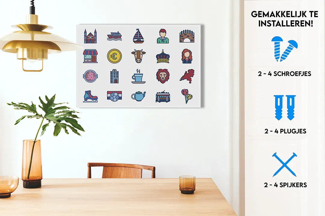 Decoratief metalen magneetbord met iconen van Nederland – droog uitwisbaar & magnetisch