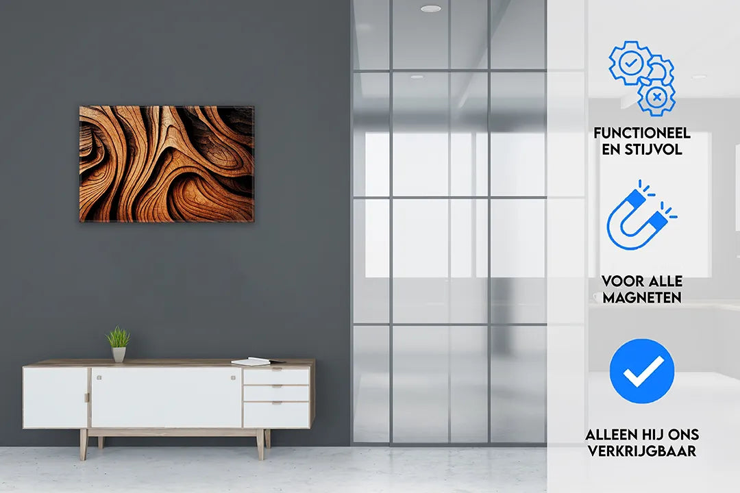 Metalen Magneetbord met Houtachtig Design – droog uitwisbaar & magnetisch