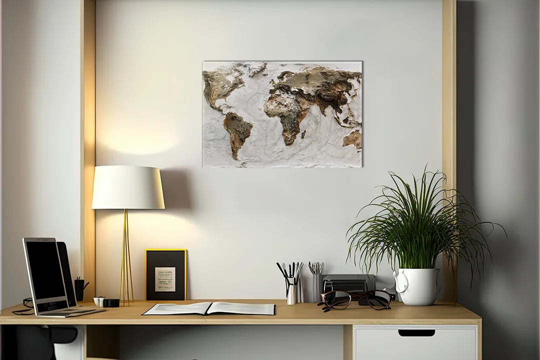 Metalen Magneetbord Wereldkaart - Aluminium Wandpaneel - droog uitwisbaar & magnetisch