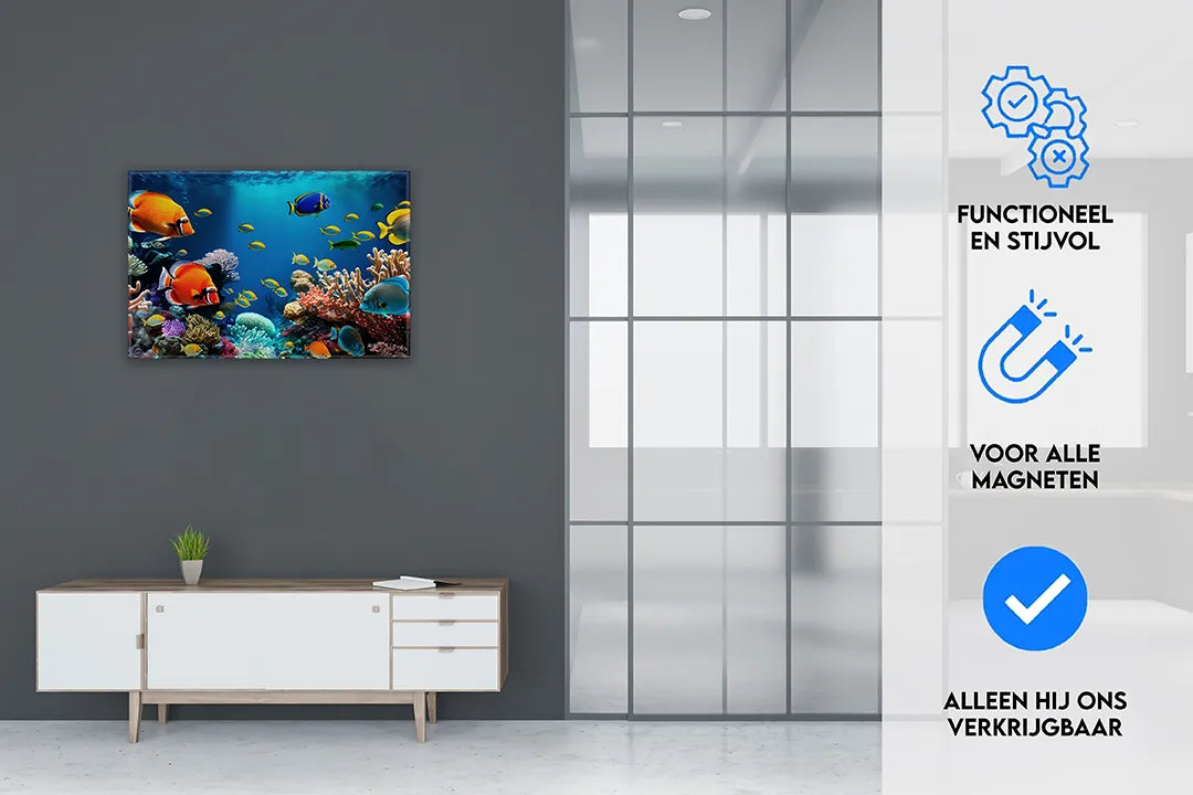 Kleurrijk onderwaterleven op metalen magneetbord – droog uitwisbaar & magnetisch
