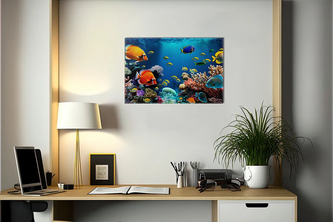 Kleurrijk onderwaterleven op metalen magneetbord – droog uitwisbaar & magnetisch