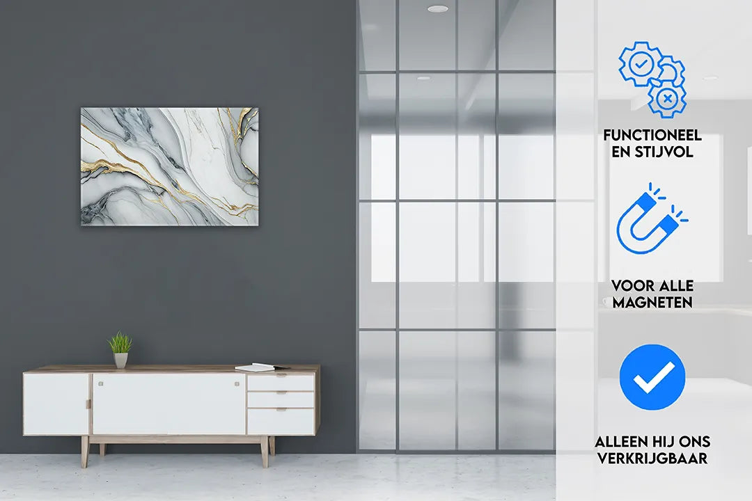 Elegante metalen magneetbord met marmerdesign – droog uitwisbaar & magnetisch