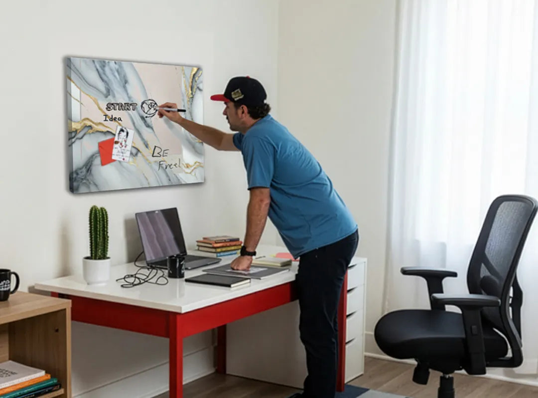 Elegante metalen magneetbord met marmerdesign – droog uitwisbaar & magnetisch