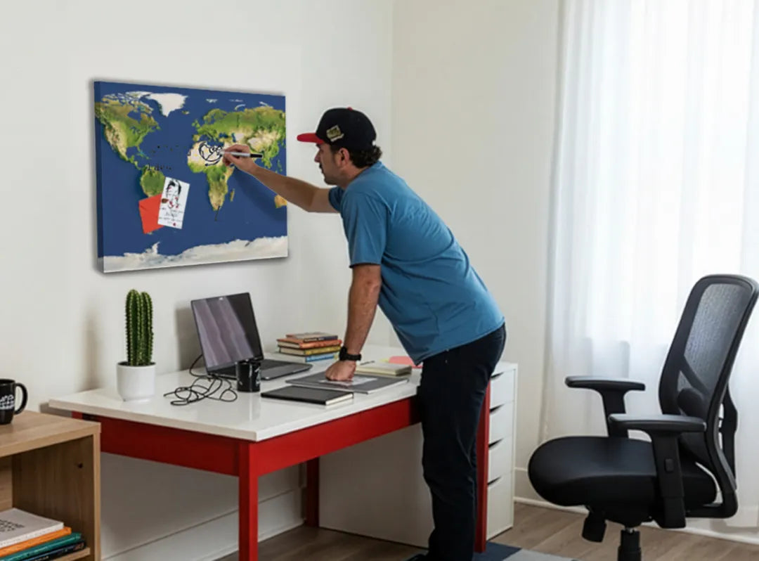 Metalen magneetbord continenten kaart – leerzame wereldkaart