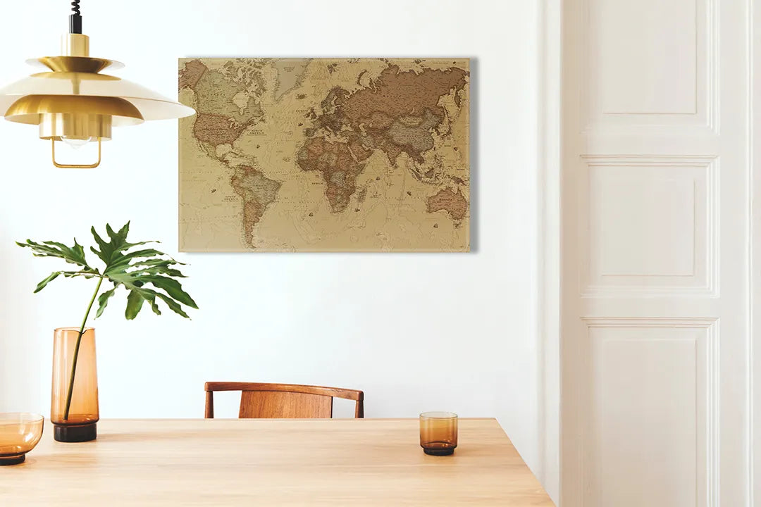 Metalen magneetbord met wereldkaart - decoratief en functioneel – droog uitwisbaar & magnetisch