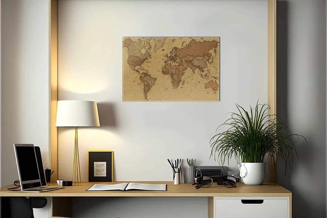 Metalen magneetbord met wereldkaart - decoratief en functioneel – droog uitwisbaar & magnetisch