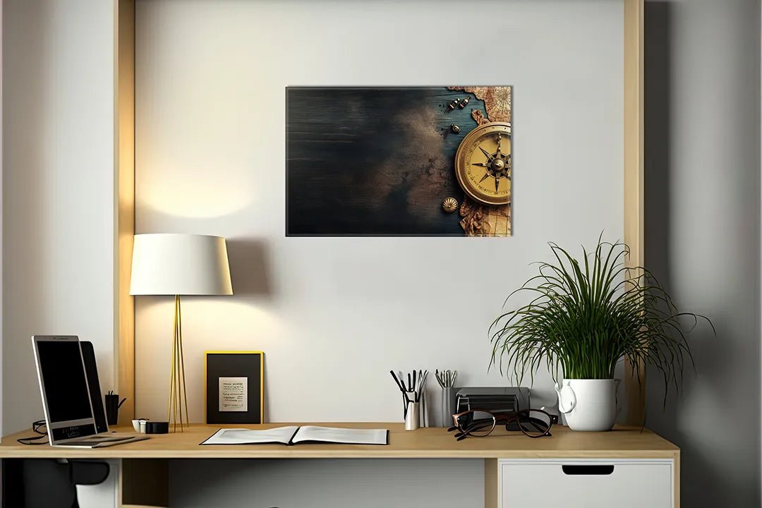 Metalen magneetbord met wereldkaart en kompas – droog uitwisbaar & magnetisch