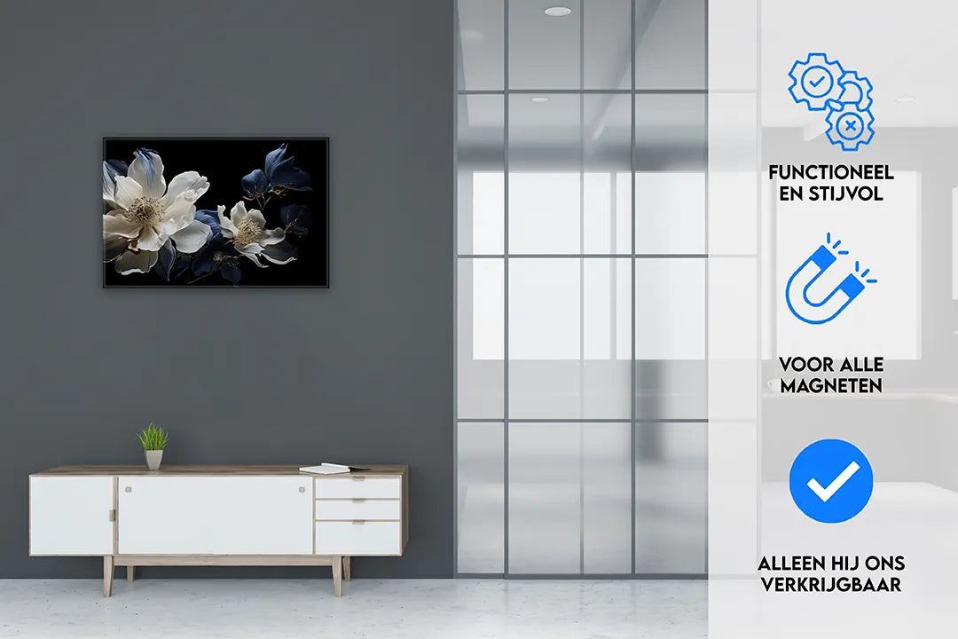 Elegant metalen magneetbord met bloemen – droog uitwisbaar & magnetisch