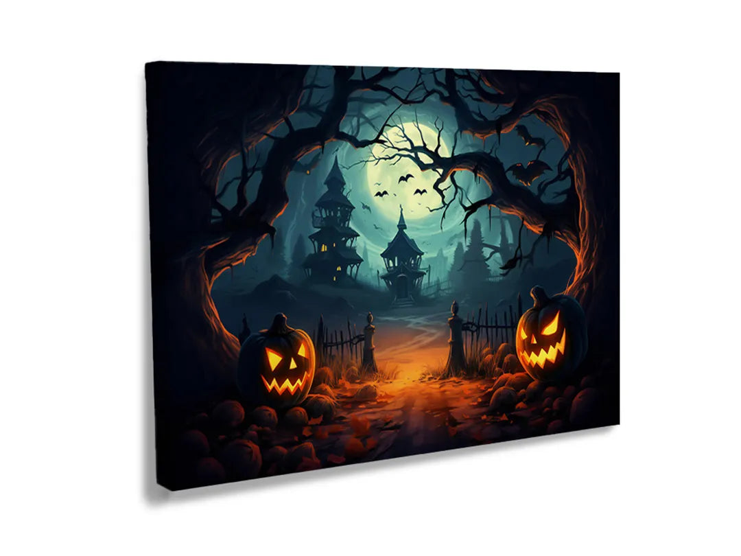 Metalen magneetbord met Halloween thema, pompoenen en donkere bossen