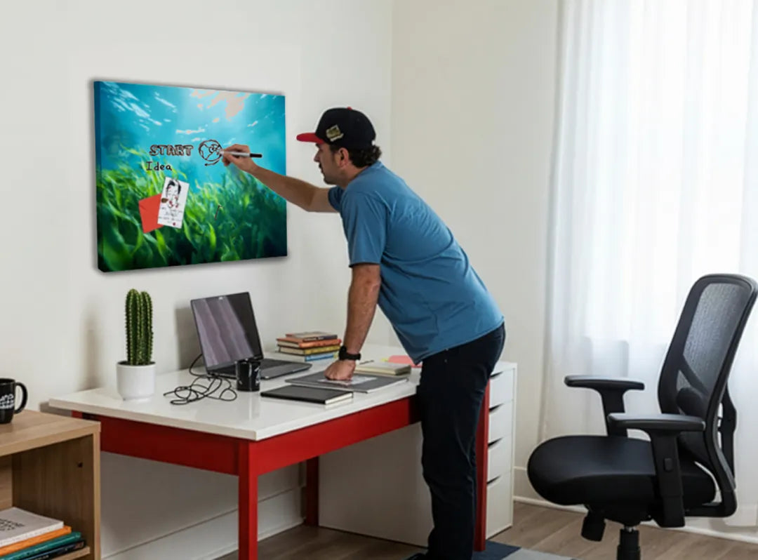 Metalen magneetbord met onderwaterplanten – droog uitwisbaar & magnetisch