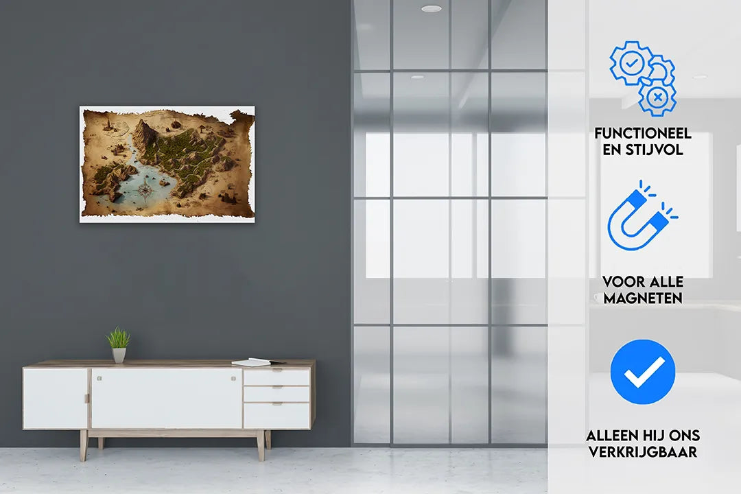 Metalen magneetbord met een oude schatkaart – droog uitwisbaar & magnetisch