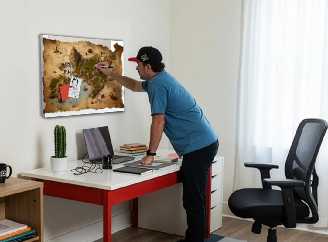 Metalen magneetbord met een oude schatkaart – droog uitwisbaar & magnetisch