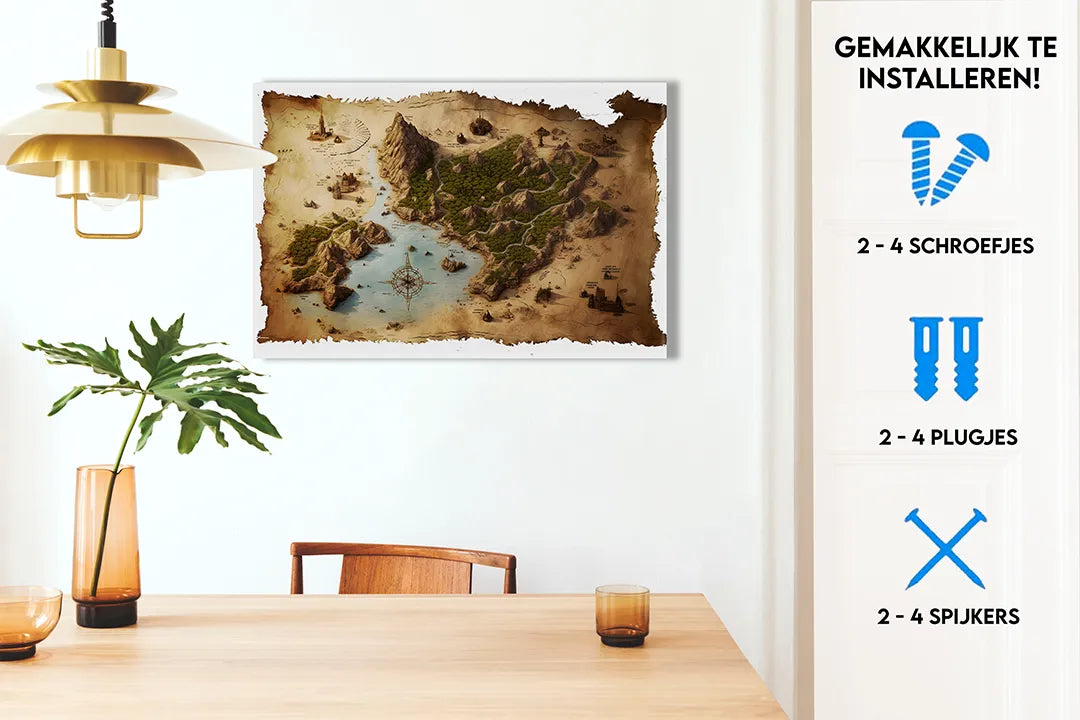 Metalen magneetbord met een oude schatkaart – droog uitwisbaar & magnetisch