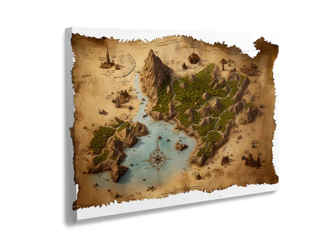 Metalen magneetbord met een gedetailleerde oude schatkaart.