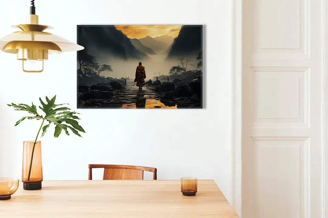 Metalen magneetbord met serene monnik in de natuur – droog uitwisbaar & magnetisch