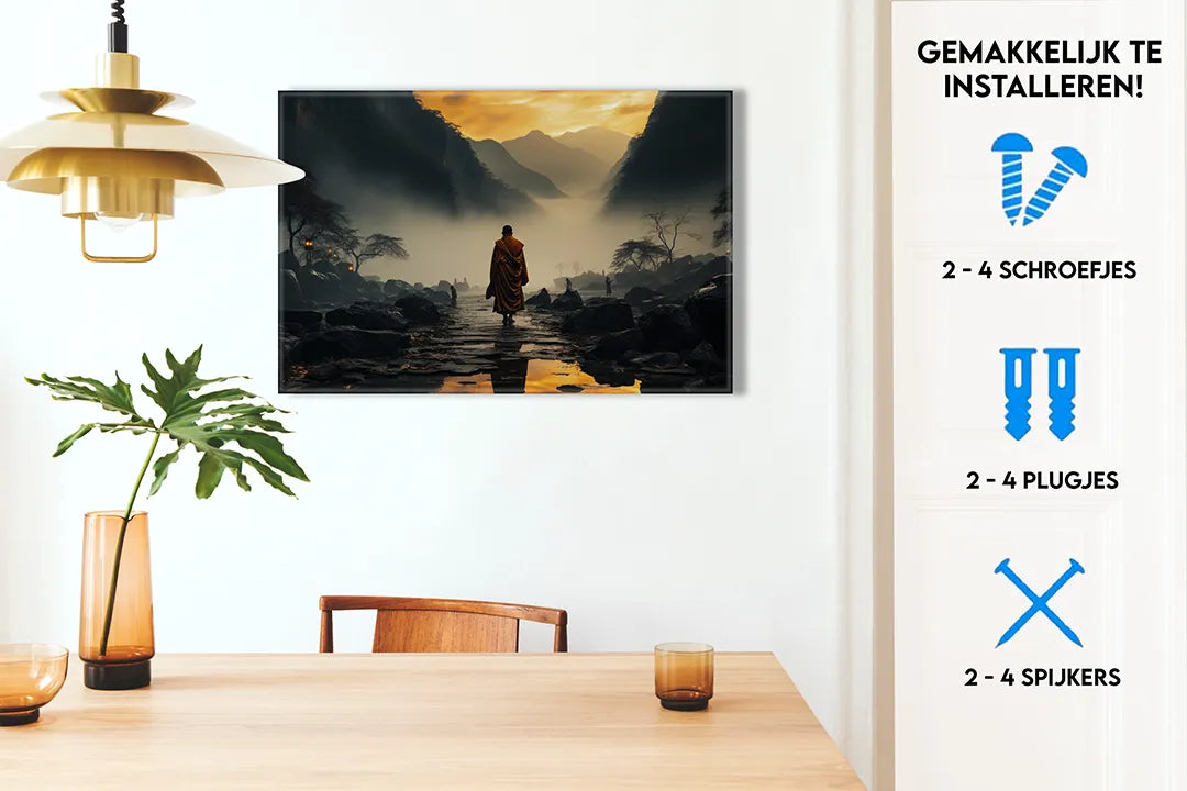 Metalen magneetbord met serene monnik in de natuur – droog uitwisbaar & magnetisch