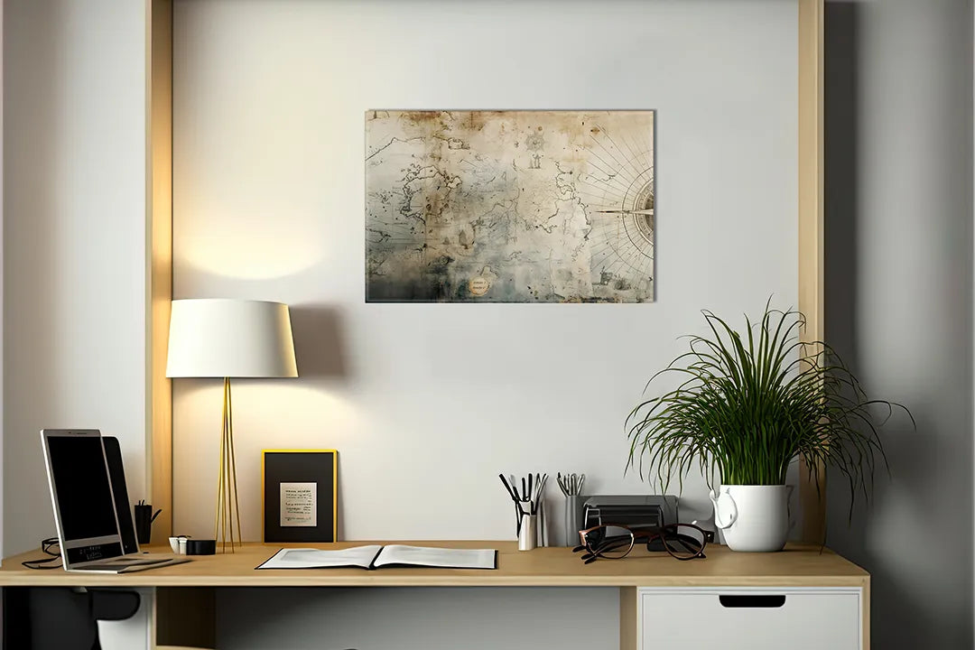 Vintage Aluminium Magneetbord met Wereldkaart – droog uitwisbaar & magnetisch