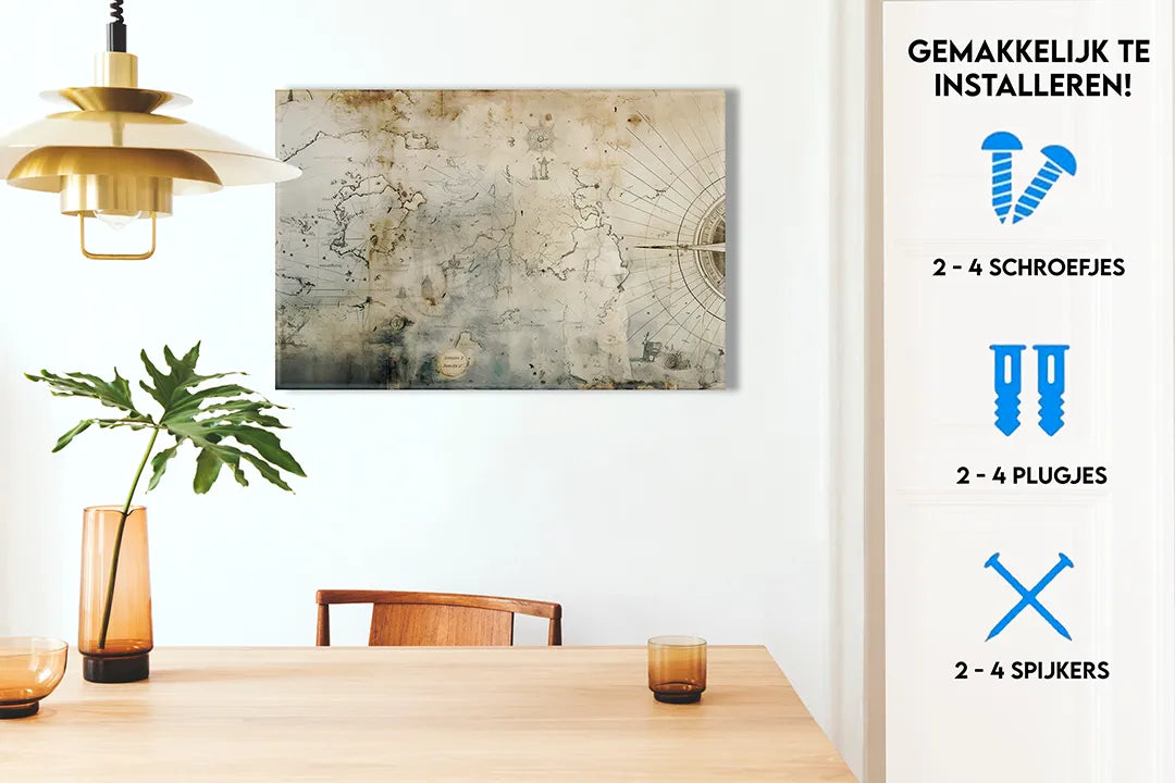 Vintage Aluminium Magneetbord met Wereldkaart – droog uitwisbaar & magnetisch