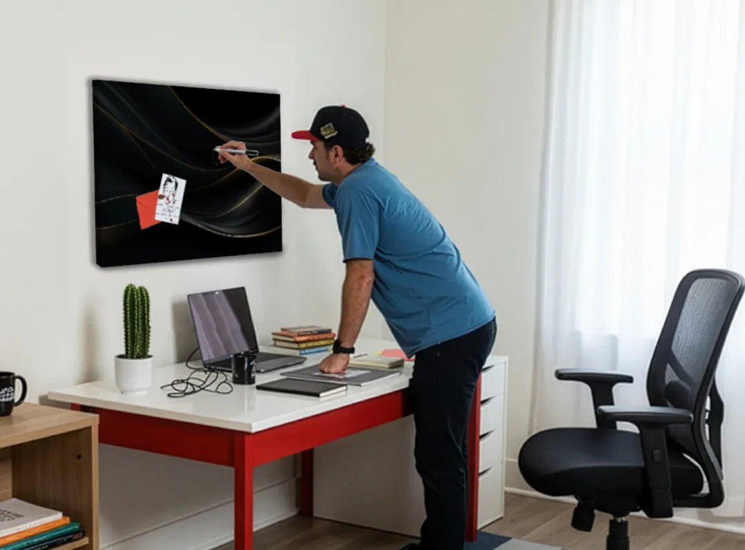 Elegante metalen magneetbord met gouden accenten – droog uitwisbaar & magnetisch