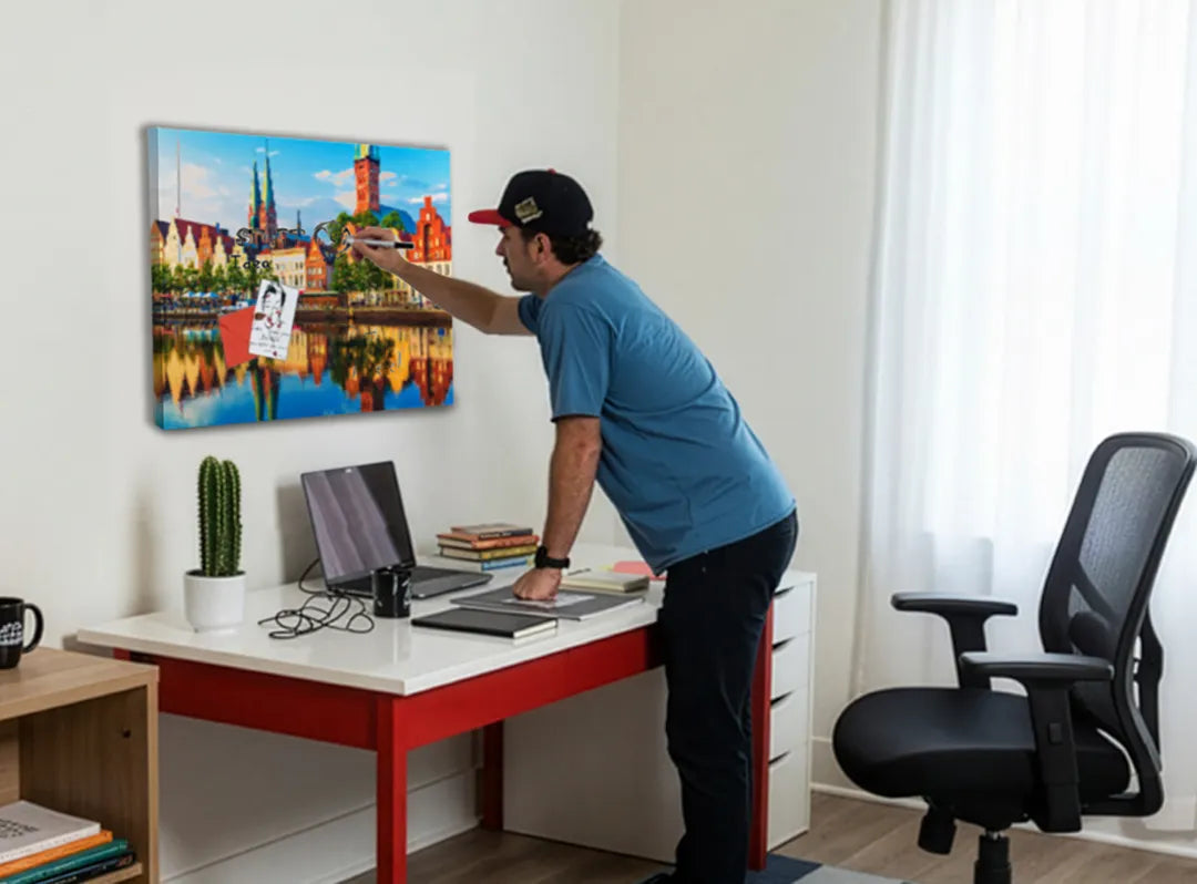Kleurrijk Metalen Magneetbord van Historische Stad - droog uitwisbaar & magnetisch