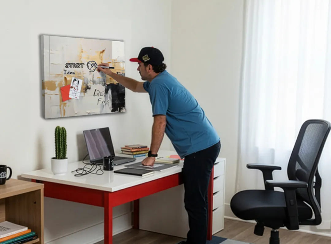 Stijlvol aluminium magneetbord met gouden accenten – droog uitwisbaar & magnetisch