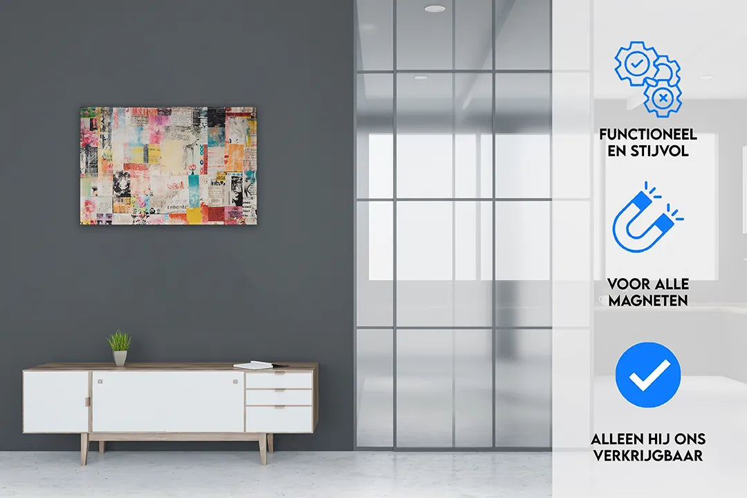 Kleurrijk metalen magneetbord met vintage print – droog uitwisbaar & magnetisch