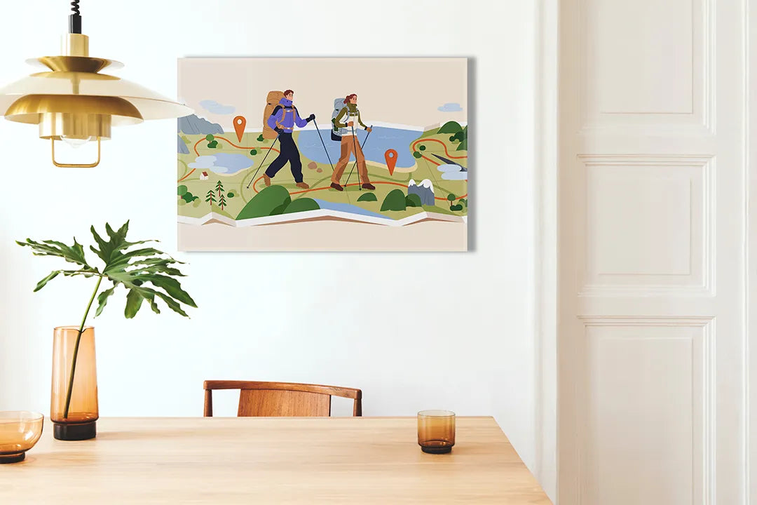 Metalen magneetbord met wandelmotiv, perfect voor thuis - droog uitwisbaar & magnetisch
