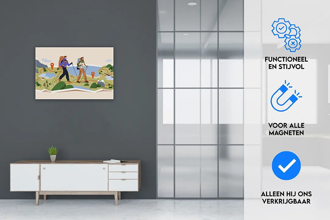 Metalen magneetbord met wandelmotiv, perfect voor thuis - droog uitwisbaar & magnetisch