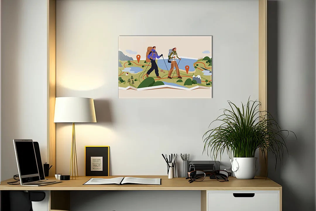 Metalen magneetbord met wandelmotiv, perfect voor thuis - droog uitwisbaar & magnetisch