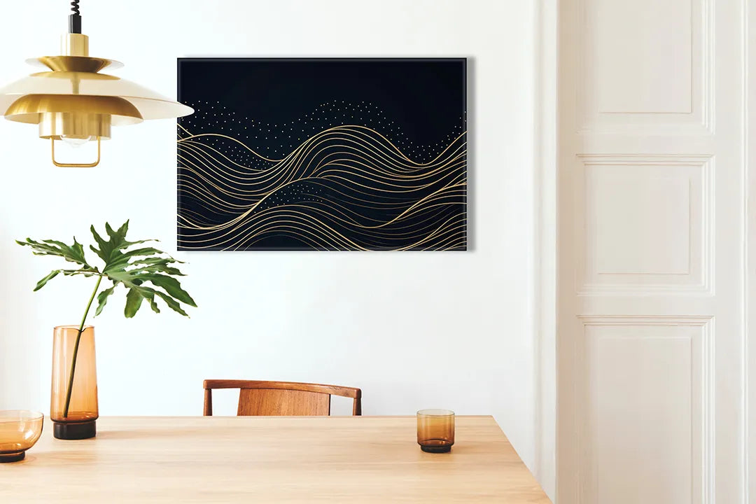 Elegante metalen magneetbord met gouden golven – droog uitwisbaar & magnetisch