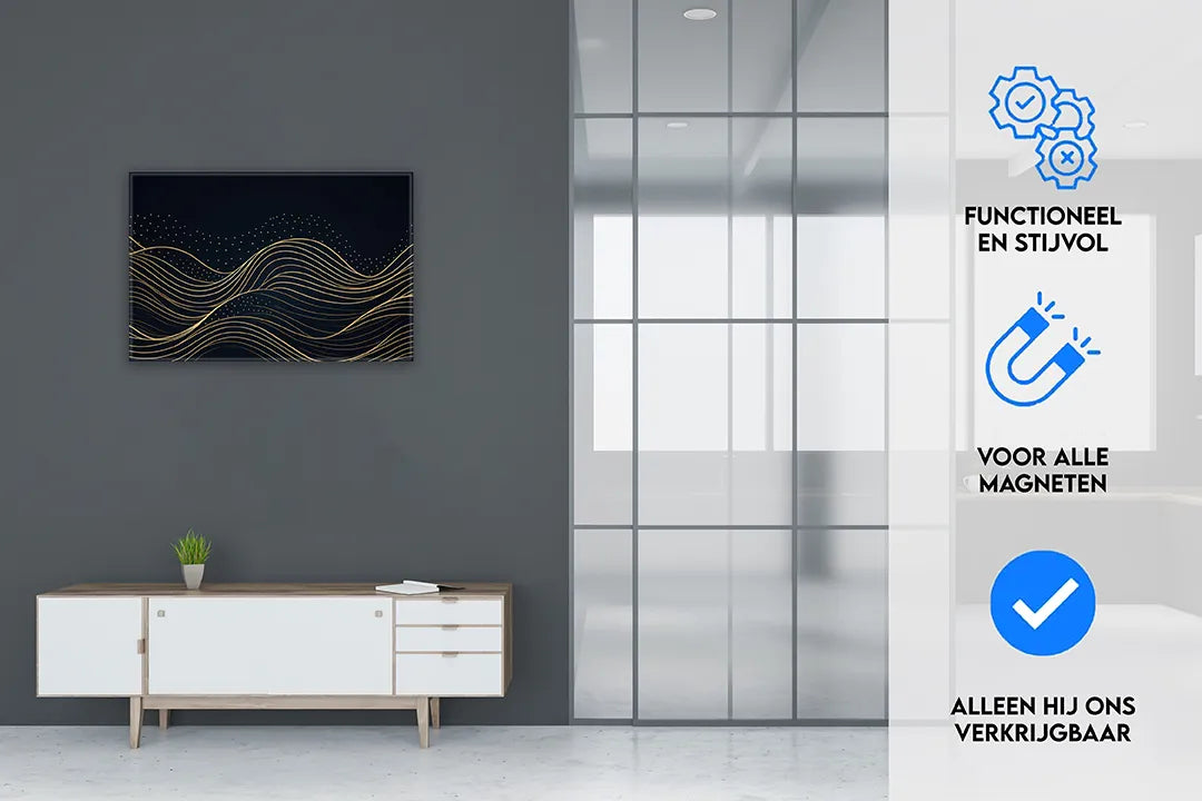 Elegante metalen magneetbord met gouden golven – droog uitwisbaar & magnetisch