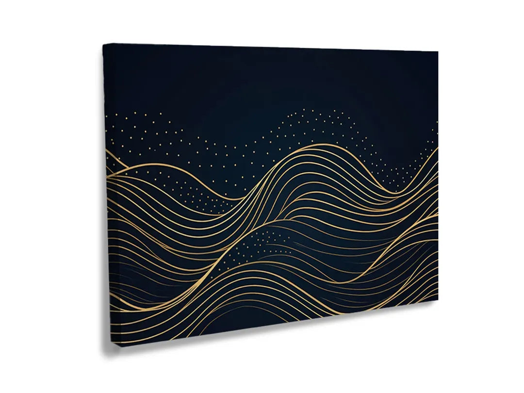 Stijlvol metalen magneetbord met gouden golven op een blauwe achtergrond