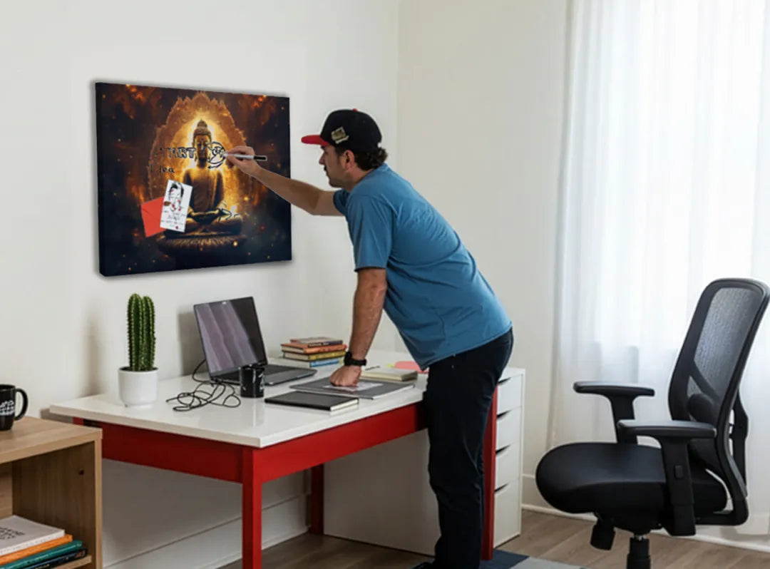 Metalen magneetbord met Boeddha design - droog uitwisbaar & magnetisch