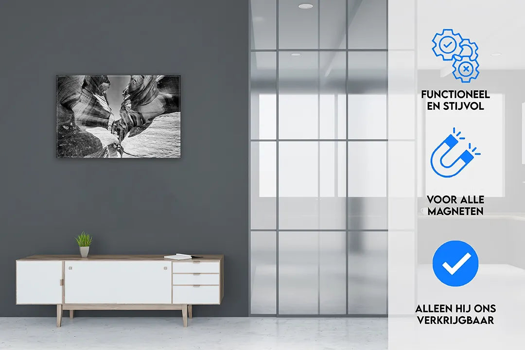 Metalen magneetbord met abstracte zwarte canyon afbeelding – droog uitwisbaar & magnetisch