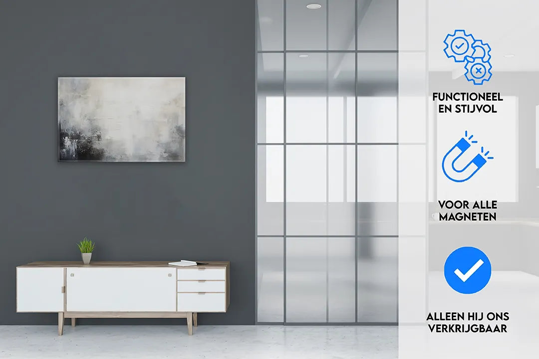 Stijlvol metalen magneetbord in grijs en wit – droog uitwisbaar & magnetisch