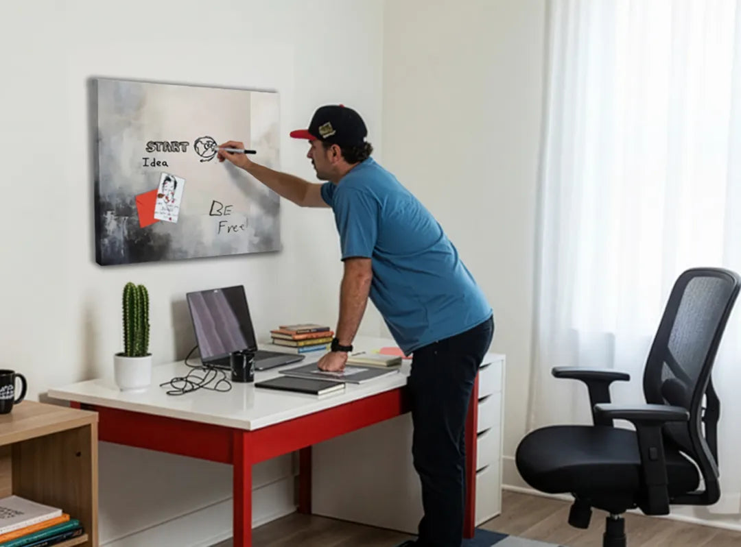 Stijlvol metalen magneetbord in grijs en wit – droog uitwisbaar & magnetisch