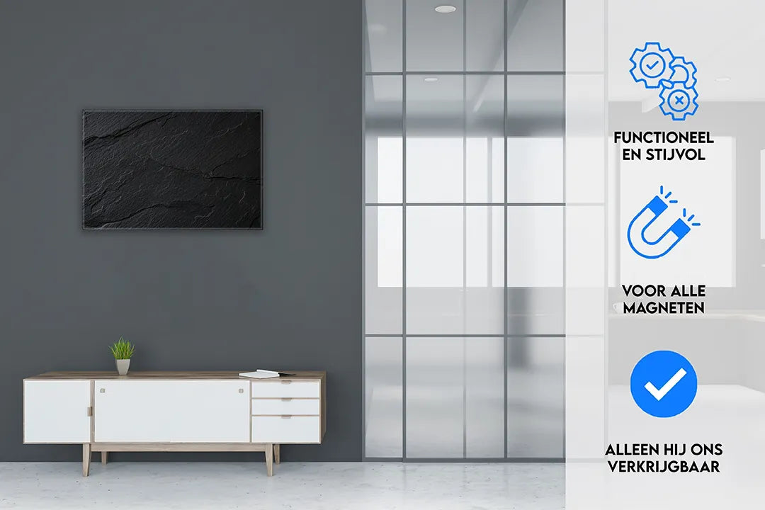 Metalen magneetbord met steenlook afwerking – droog uitwisbaar & magnetisch