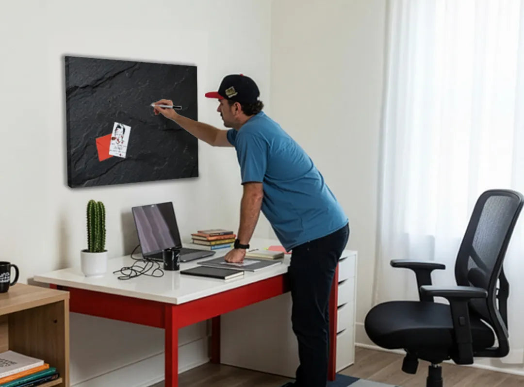 Metalen magneetbord met steenlook afwerking – droog uitwisbaar & magnetisch