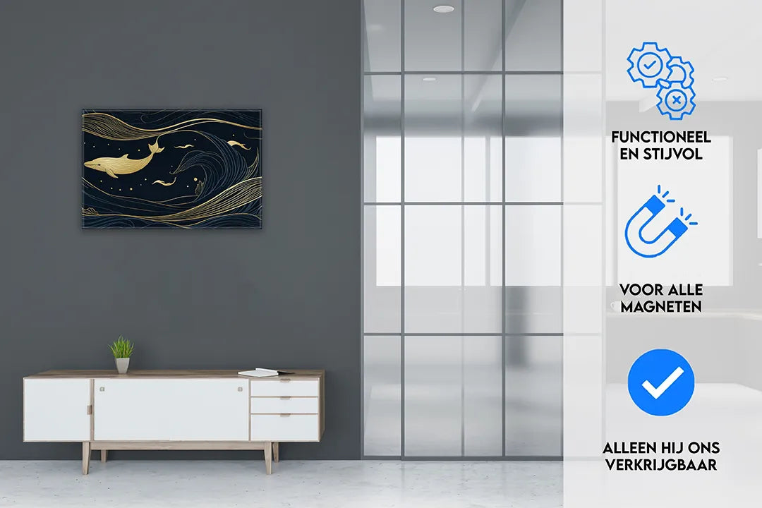 Metalen Magneetbord met Walvis en Golf Ontwerp – droog uitwisbaar & magnetisch