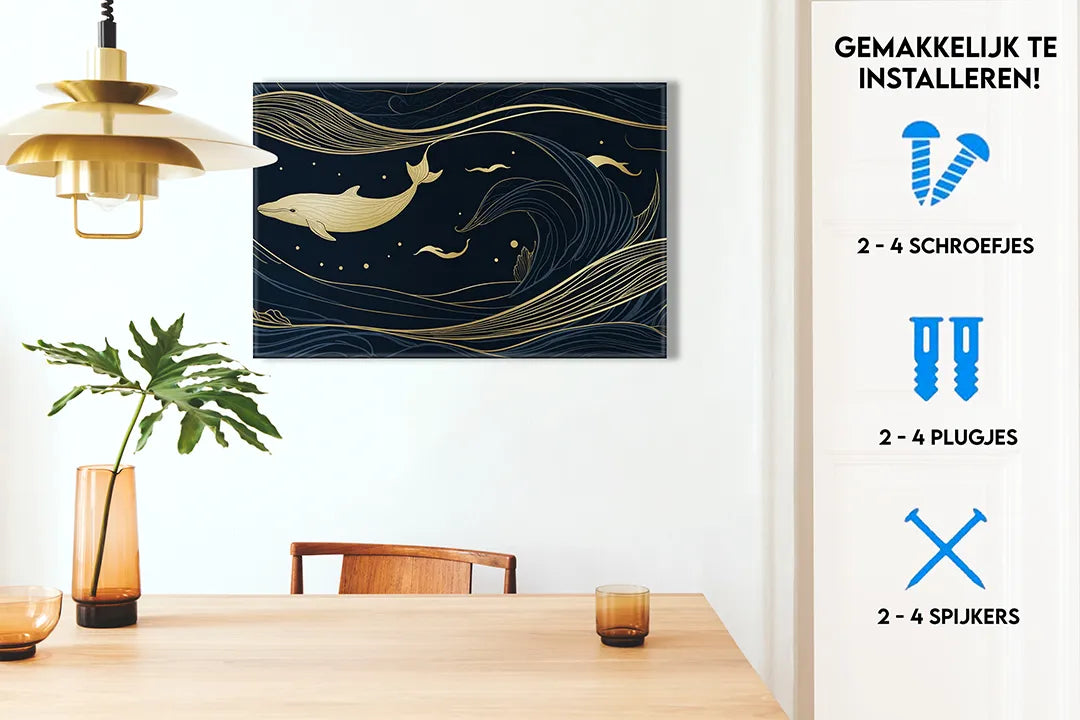 Metalen Magneetbord met Walvis en Golf Ontwerp – droog uitwisbaar & magnetisch