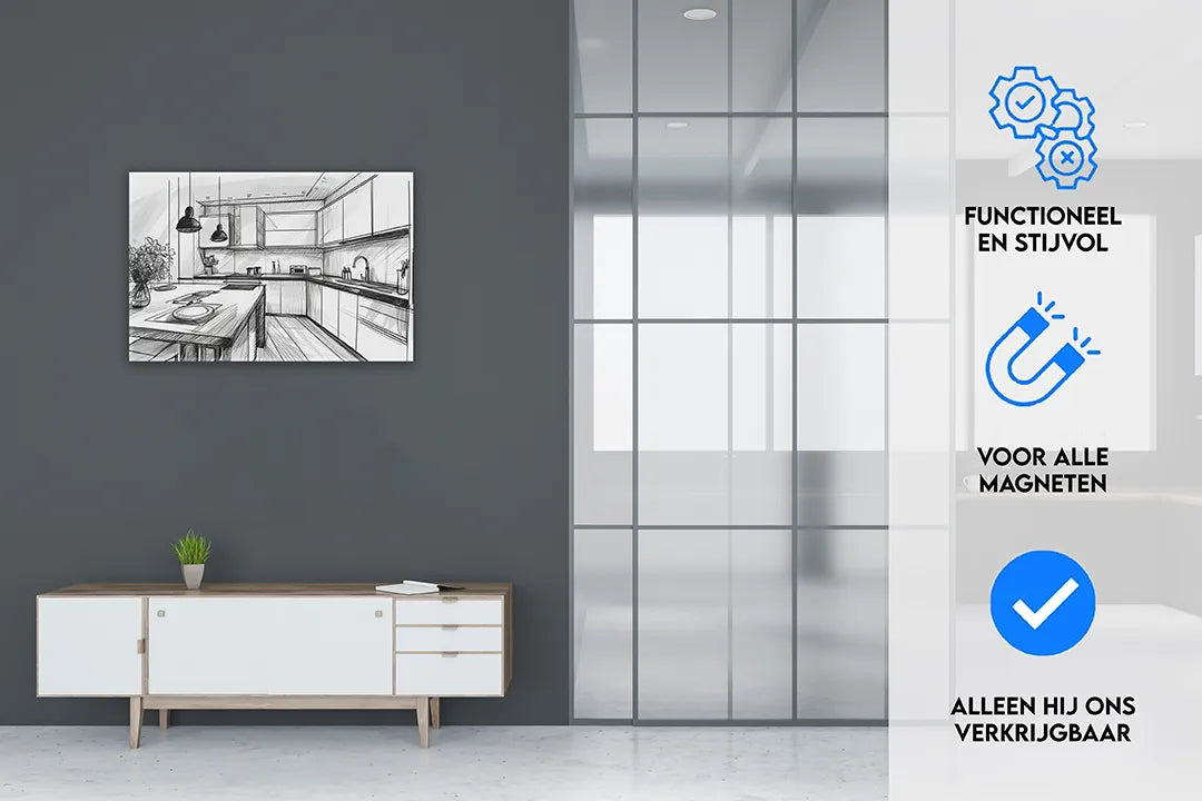 Metalen magneetbord met keukenontwerp – droog uitwisbaar & magnetisch