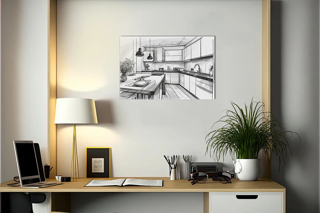 Metalen magneetbord met keukenontwerp – droog uitwisbaar & magnetisch