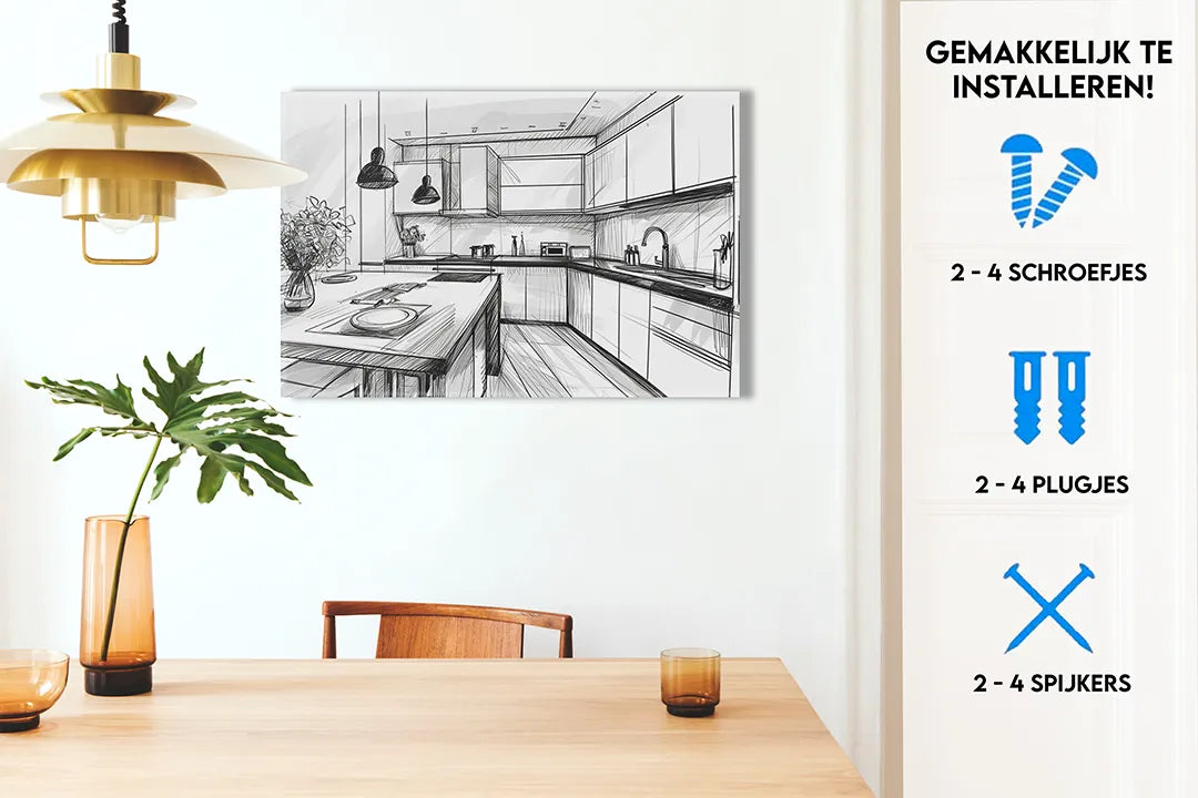 Metalen magneetbord met keukenontwerp – droog uitwisbaar & magnetisch