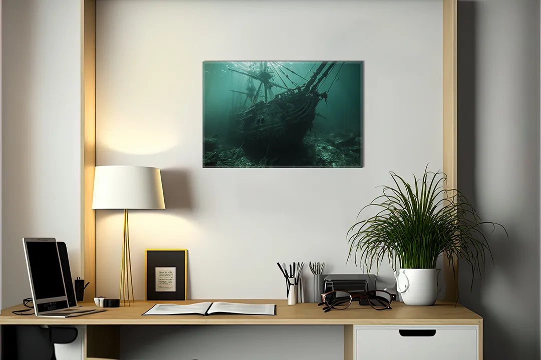 Metalen magneetbord met een mysterieuze zeeschip afbeelding – droog uitwisbaar & magnetisch