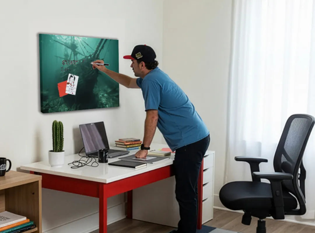 Metalen magneetbord met een mysterieuze zeeschip afbeelding – droog uitwisbaar & magnetisch