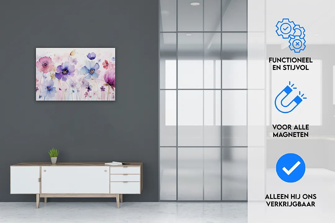 Metalen magneetbord met kleurrijke bloemen - droog uitwisbaar & magnetisch