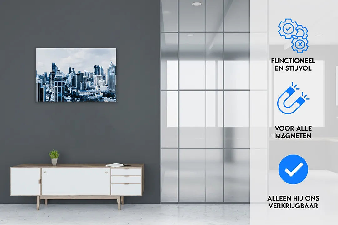 Stadselegantie: Aluminium Magneetbord in Blauw - droog uitwisbaar & magnetisch