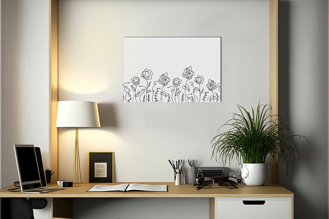 Metalen magneetbord met bloemenlijntekening - droog uitwisbaar & magnetisch