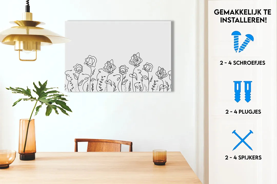Metalen magneetbord met bloemenlijntekening - droog uitwisbaar & magnetisch